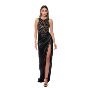 Rochie lunga din satin cu drapaje